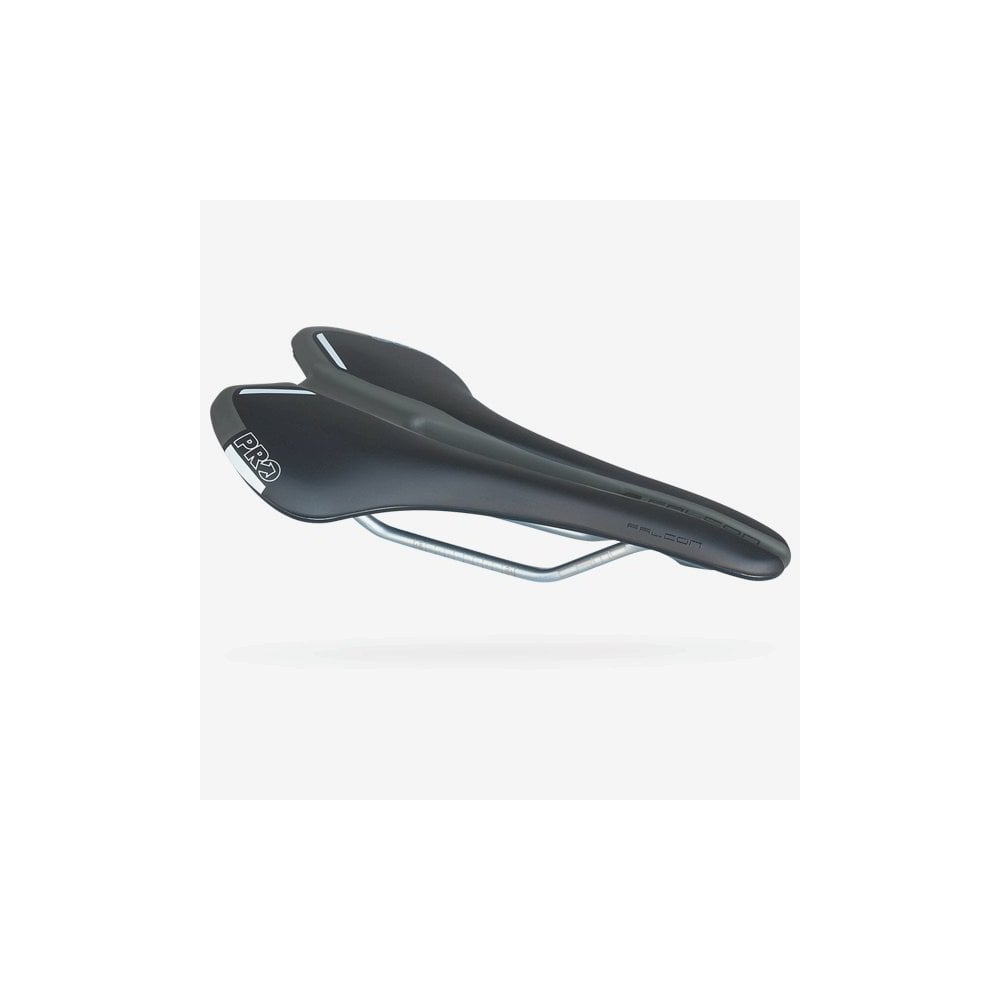 PRO Falcon Crmo bicycle saddle with PU padding and CRMO rails, showcasing its sleek design and sturdy construction.