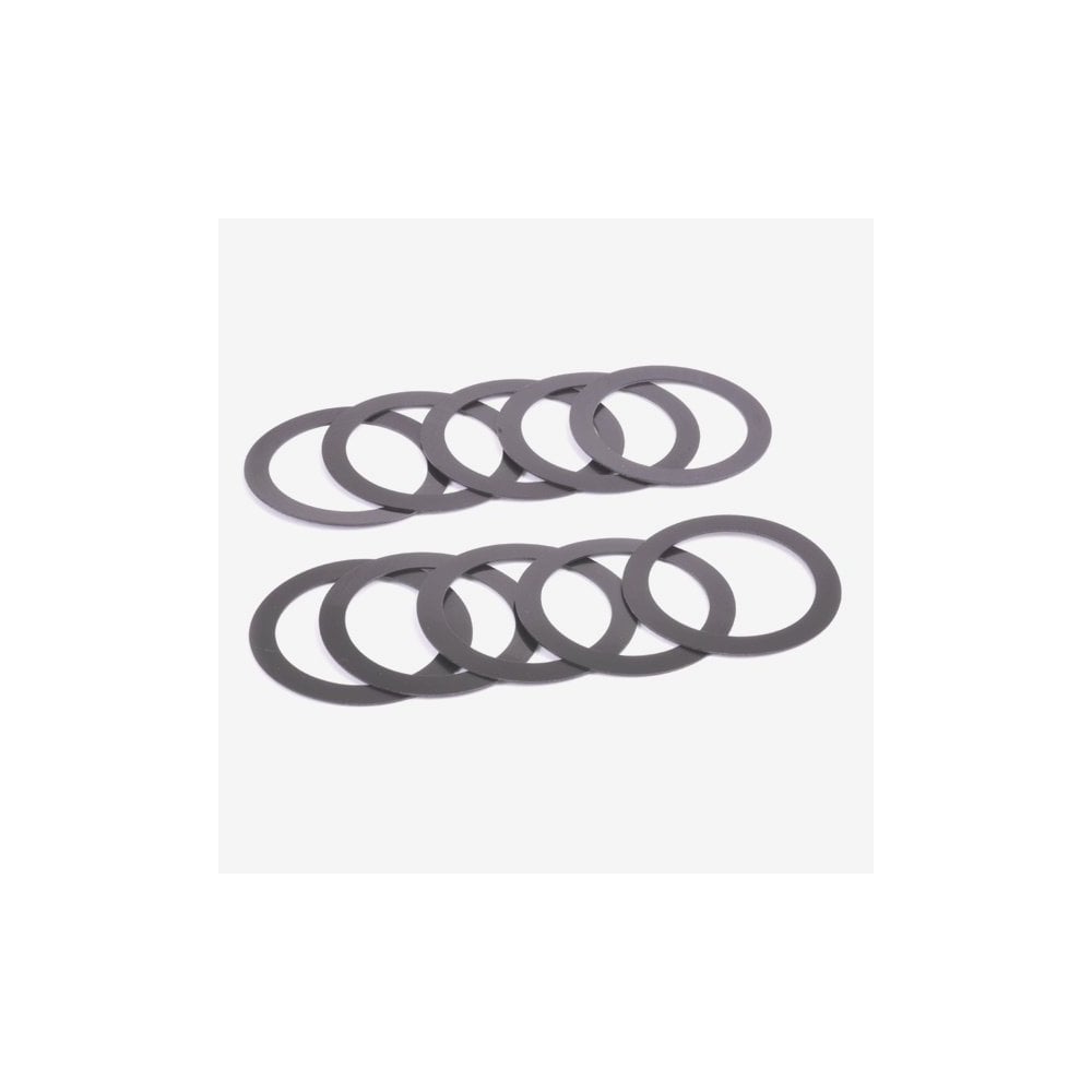 Wheels Manufacturing 29mm ID x 0.5mm crank spindle spacers for SRAM DUB cranks, shown in a 10-pack for bike component adjustment.