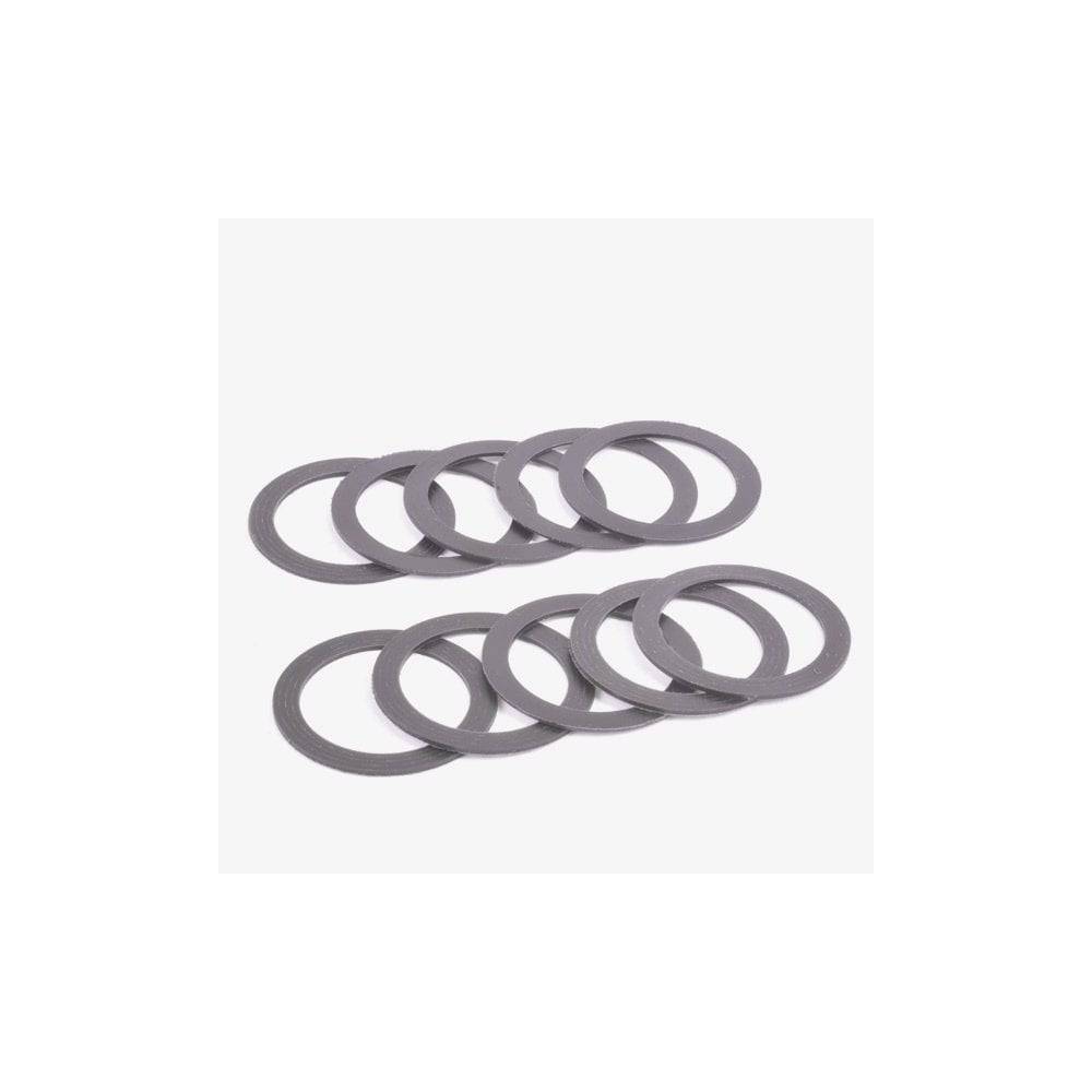 Set of 10 Wheels Manufacturing 29mm ID x 1mm SRAM DUB crank spindle spacers for bike crank components.