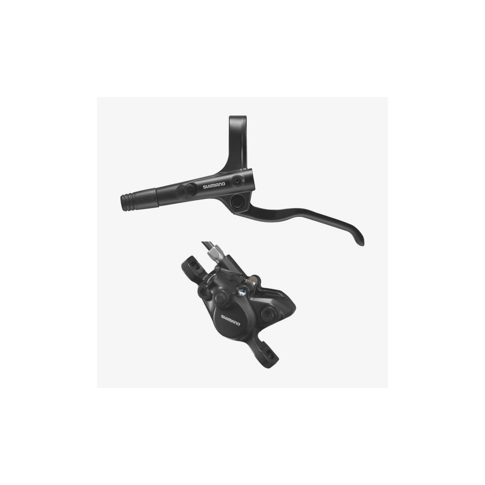Shimano BR-MT200 hydraulic disc brake set with black lever and post mount for mountain bikes, includes brake caliper and lever.