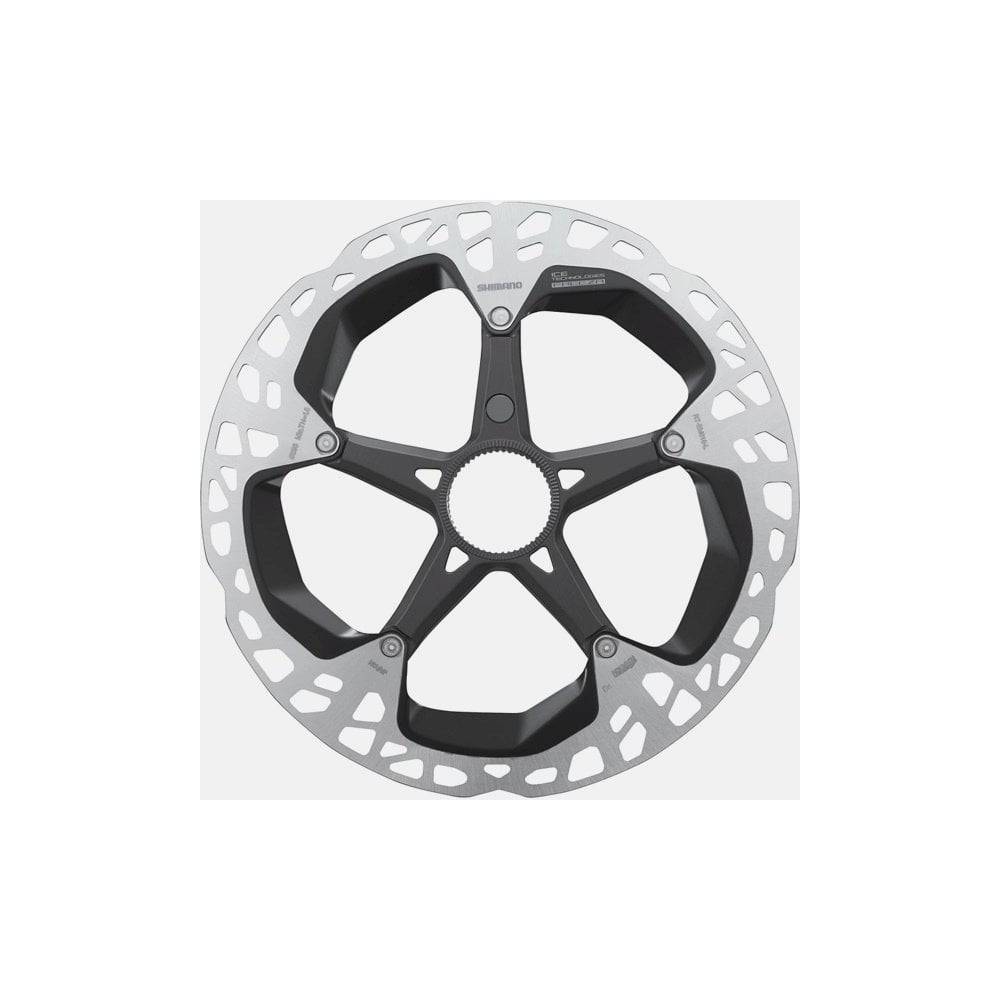 Shimano STEPS RT-EM910 Ice Tech Freeza rotor with lockring for e-bike braking components, durable and corrosion-resistant.