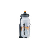 Topeak Modula Cage II adjustable black bike water bottle cage mounted on a bicycle frame for cycling hydration accessories.