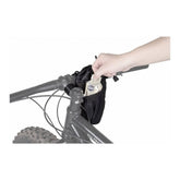 Topeak Freeloader black cycling stem bag with mesh pocket for storing essentials, designed for bike accessories.