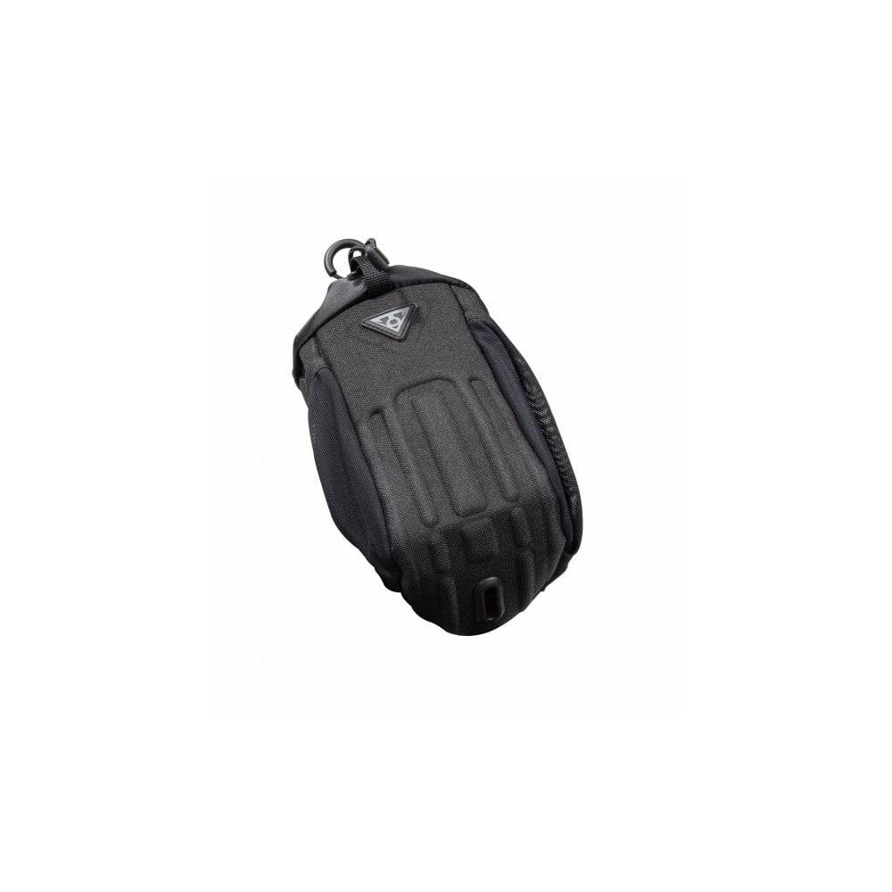 Topeak Freeloader black stem bag for cycling essentials with mesh pocket, mounted on bike handlebar with gear inside