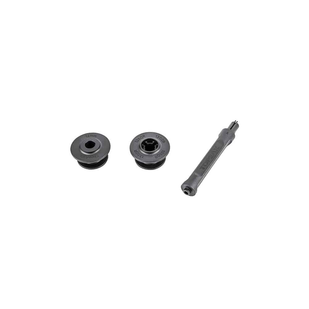 Black Topeak Spare Pakgo X Dummy Rear Hub with Chain Holder for bike case, bicycle accessories, durable and lightweight.