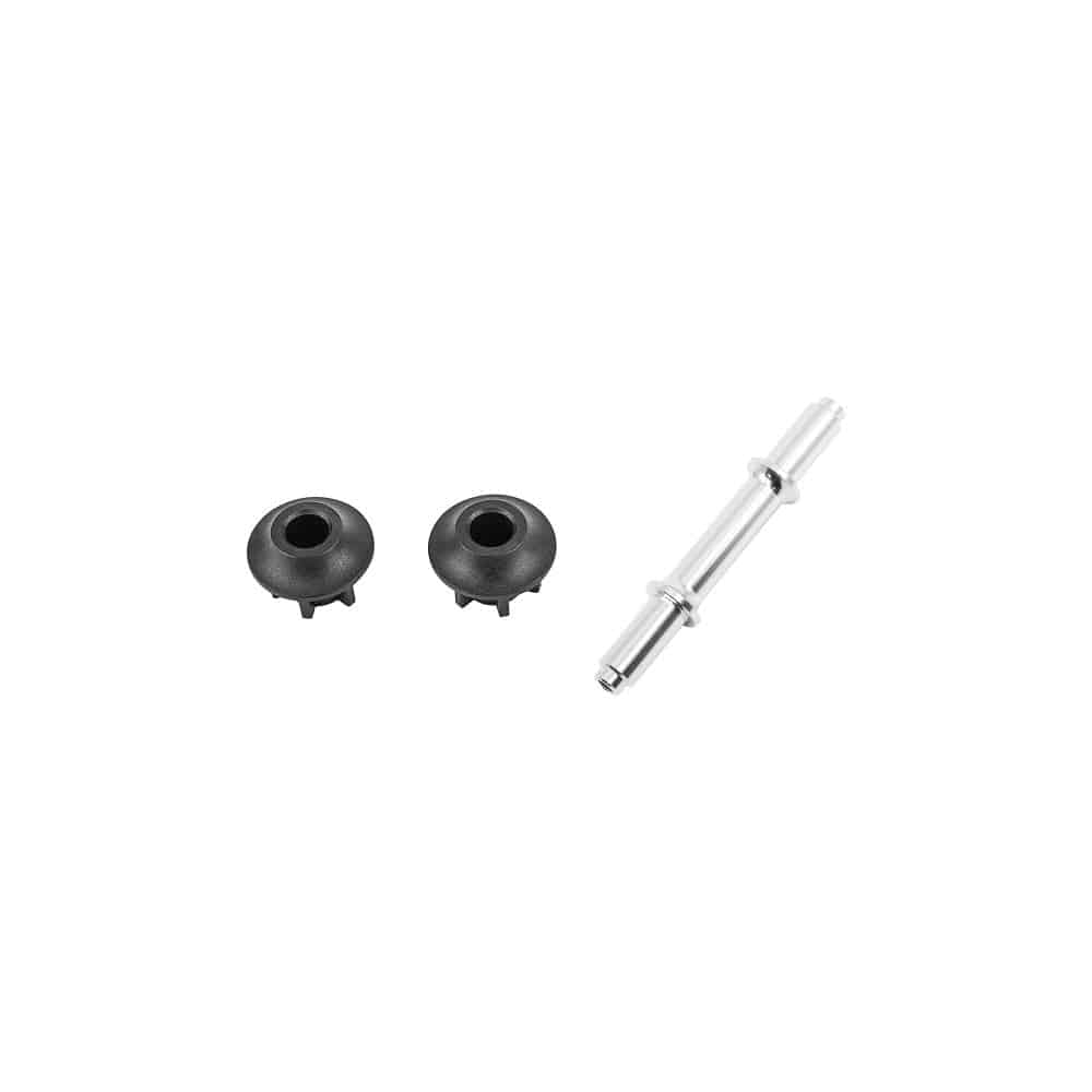 Topeak Spare Pakgo X bike case thru-axle adapters in black for 12x100mm and 9mm QR bike wheel compatibility.