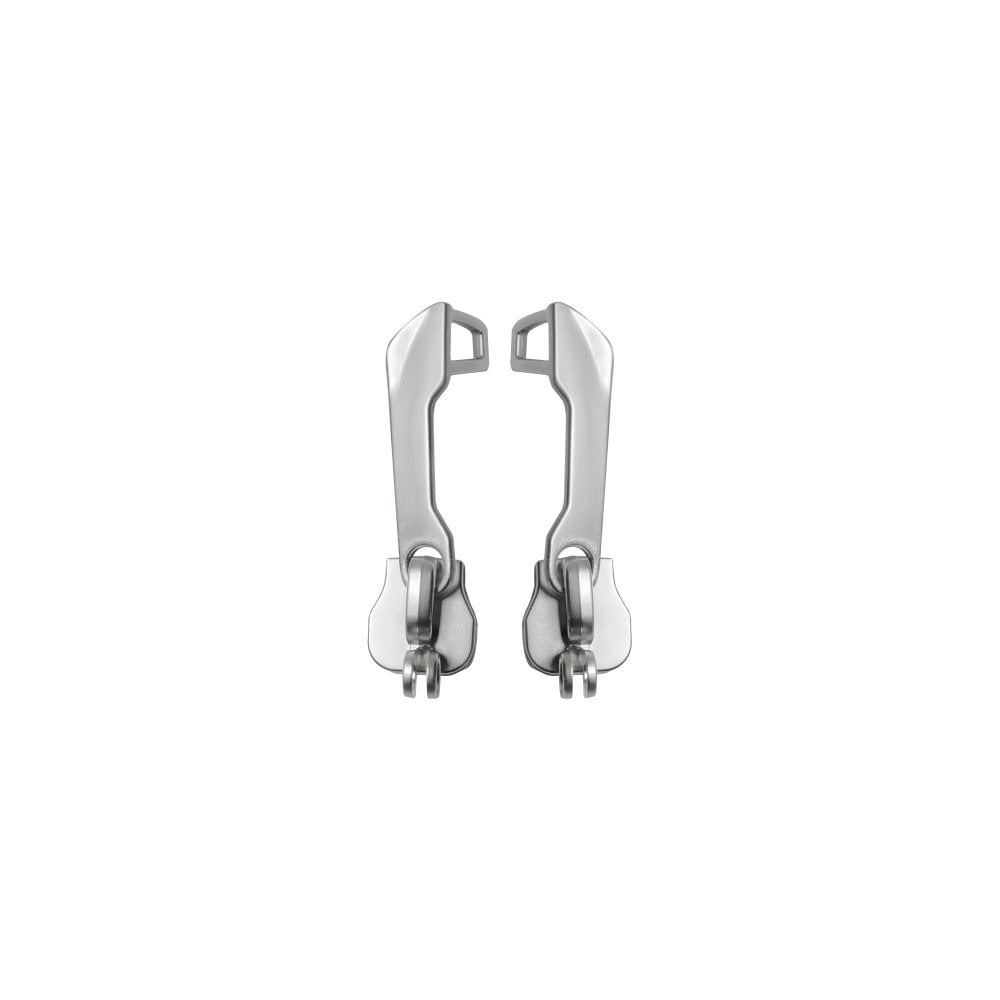 Pair of silver Topeak Spare Pakgo X Zips replacement accessories for bike bags, designed for easy bike storage upgrades.