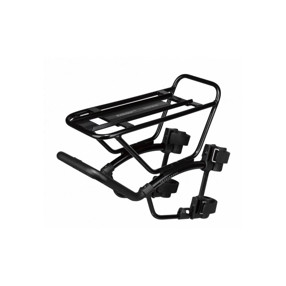 Topeak Tetrarack M1 front bike rack for MTB suspension and rigid forks, black, durable cycling accessories for mountain bikes.
