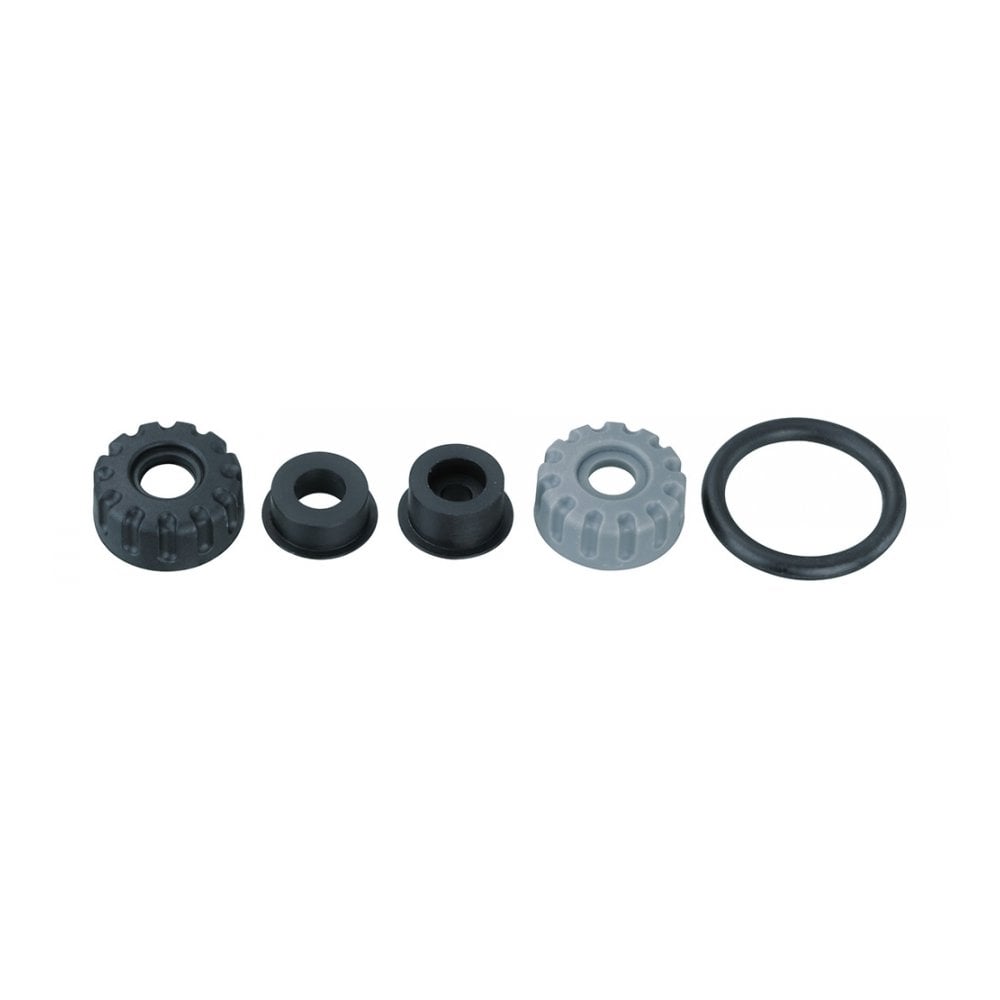 Topeak JoeBlow Max HP pump rebuild kit with accessories for maintenance and performance restoration, includes various replacement parts.