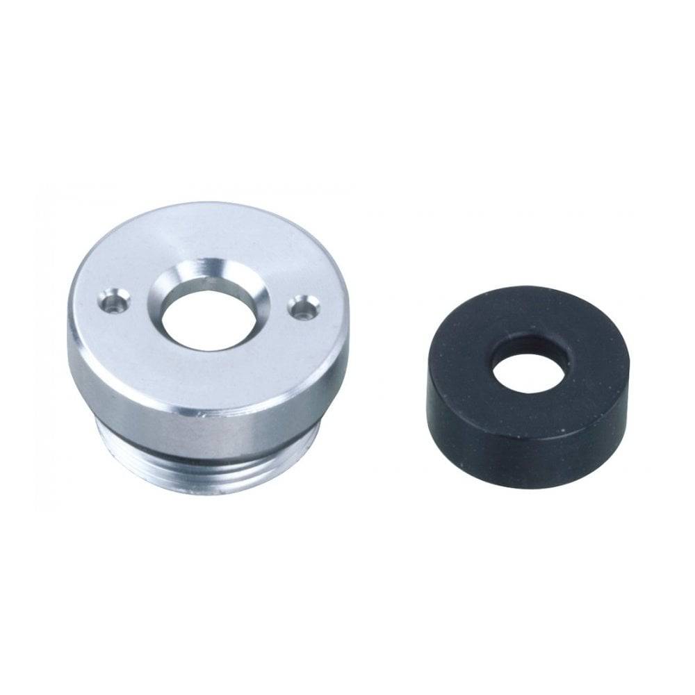 Topeak Mini Rocket iGlow rebuild kit in black, including replacement parts for pump maintenance, displayed on a plain background.