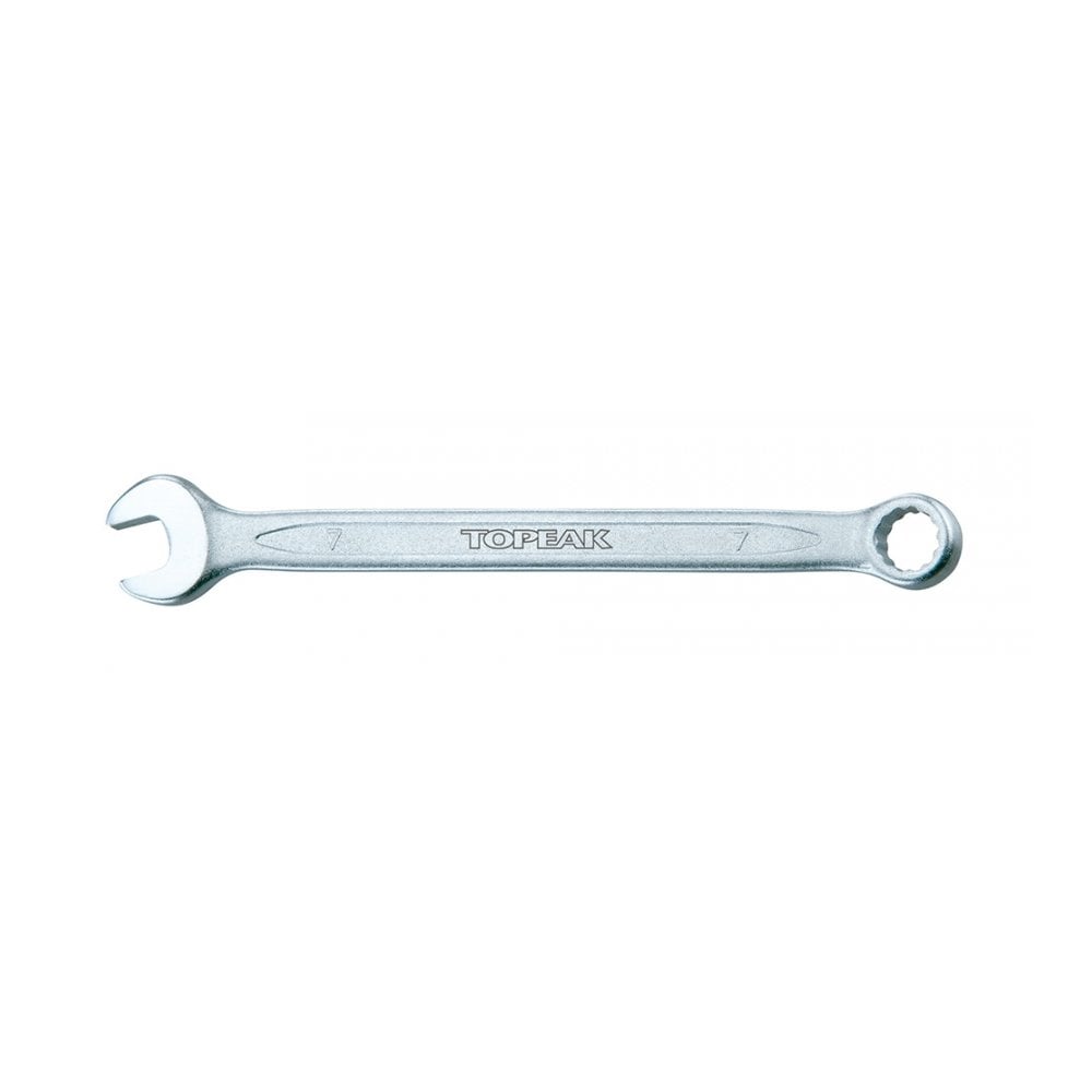 Topeak Silver Brake Bleeding Spanner 7mm hydraulic disc brake tool for workshop use, with a silver finish and ergonomic design.