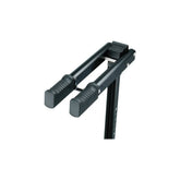 Topeak Prepstand ZX black bike maintenance stand with adjustable clamp height for workshop bike repairs.