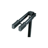 Topeak Prepstand ZX black bike maintenance stand with adjustable clamp height for workshop bike repairs.