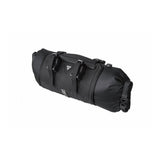 Topeak Frontloader bikepacking pannier bag with waterproof 8L drybag mounted on bike front, outdoor adventure accessories