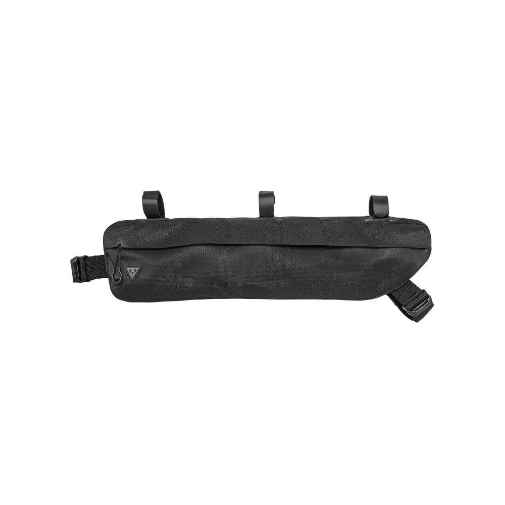 Topeak Midloader bike pannier bag mounted on bike frame, water-resistant storage for cycling accessories, 3L to 6L capacity.