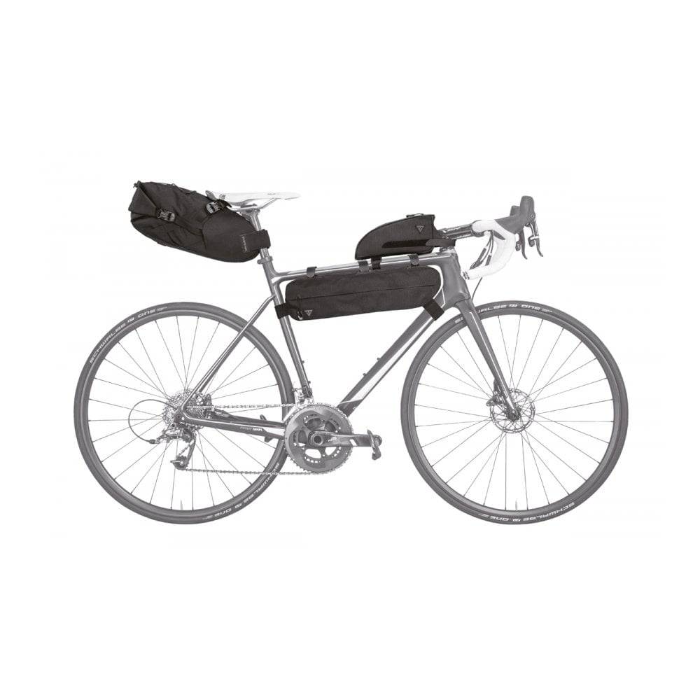 Topeak Midloader bike pannier bag mounted on bike frame, water-resistant storage for cycling accessories, 3L-6L capacity
