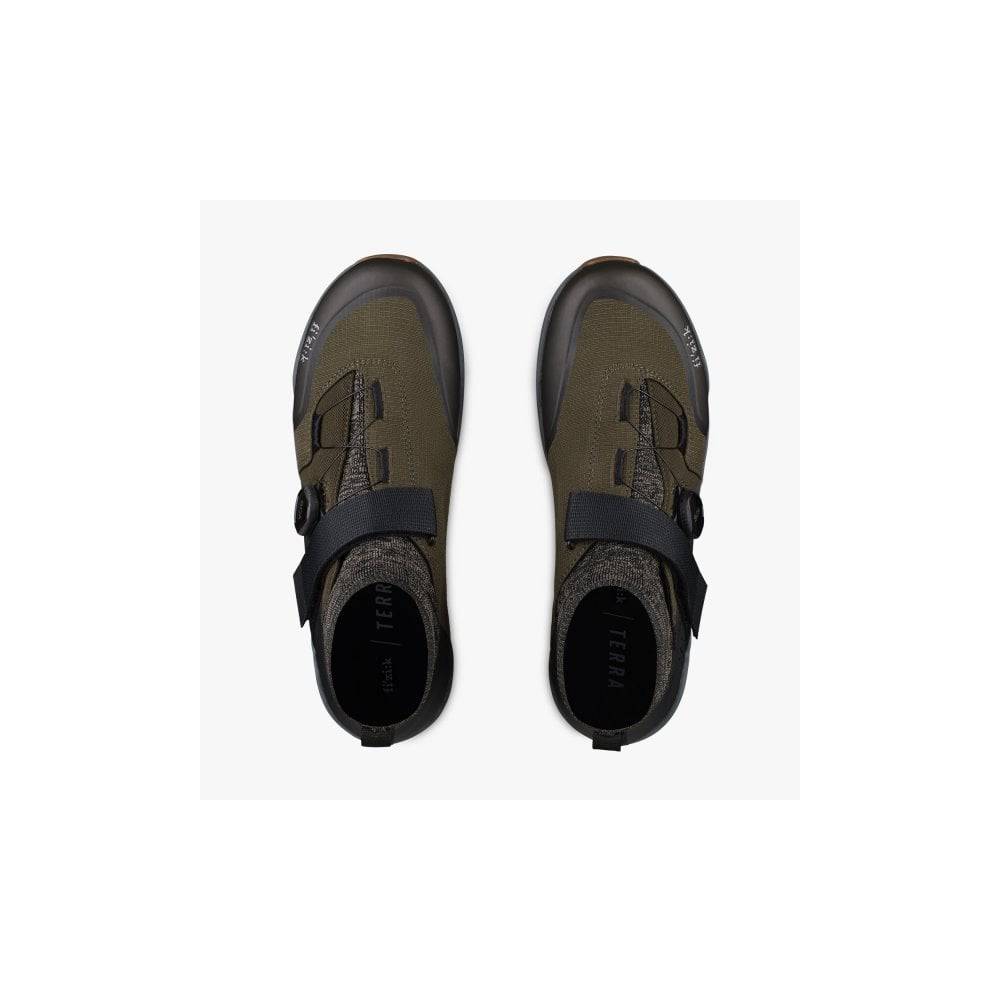 Fizik X2 Terra Clima waterproof MTB shoes with breathable mesh uppers and rugged soles for mountain biking.