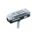Topeak Torque 5 & 6 bike torque wrench with 4/5/6mm Allen and T25 Torx keys, used in bicycle workshop maintenance.