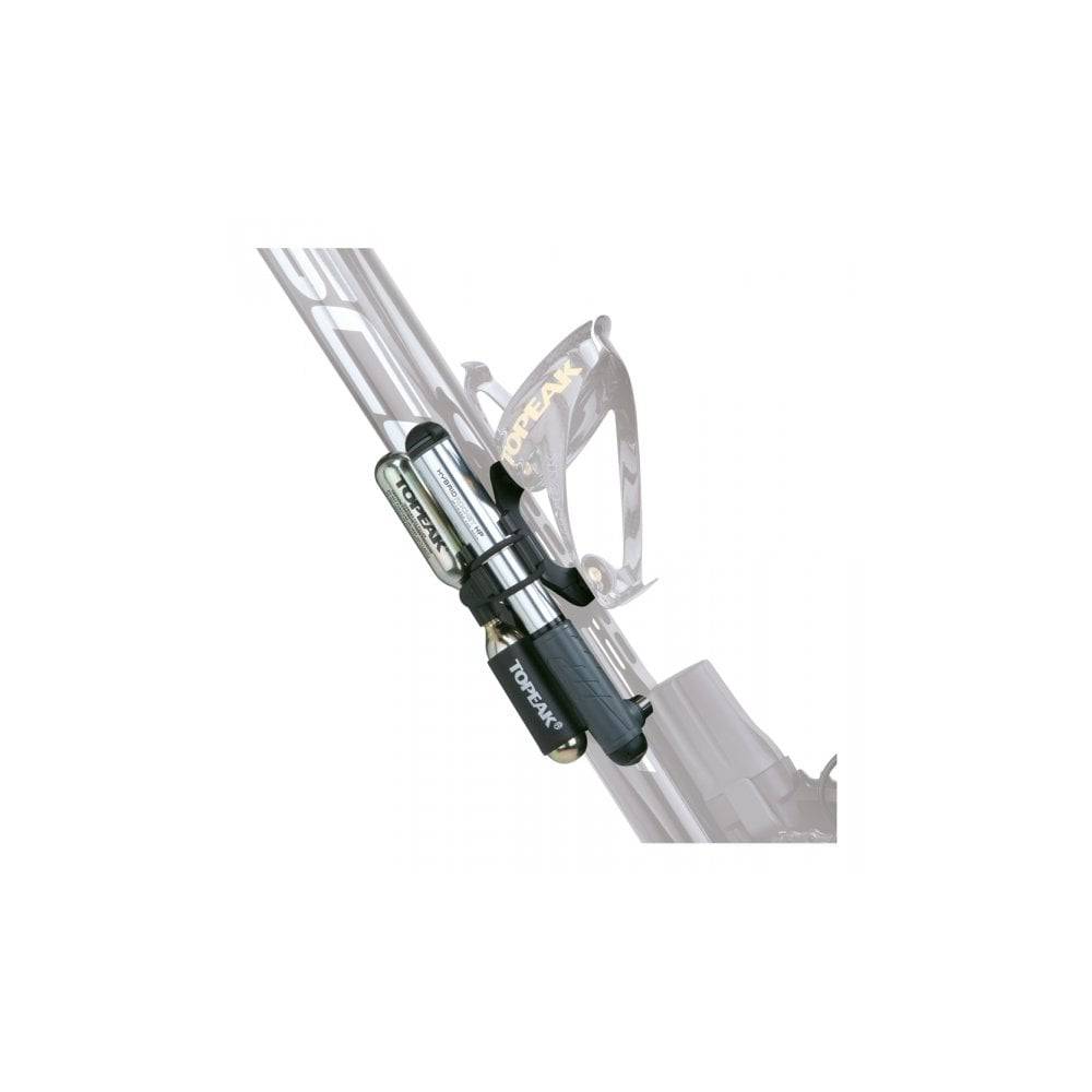Topeak Hybrid Rocket RX silver and black road bike pump with CO2 inflator, compact cycling accessories for quick tire inflation