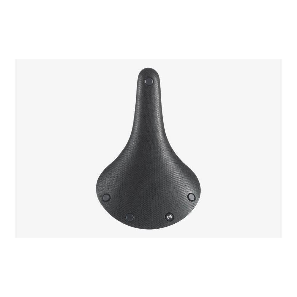 Brooks C19 Cambium all-weather waterproof city commuter saddle with accessory loops, designed for comfortable urban cycling.