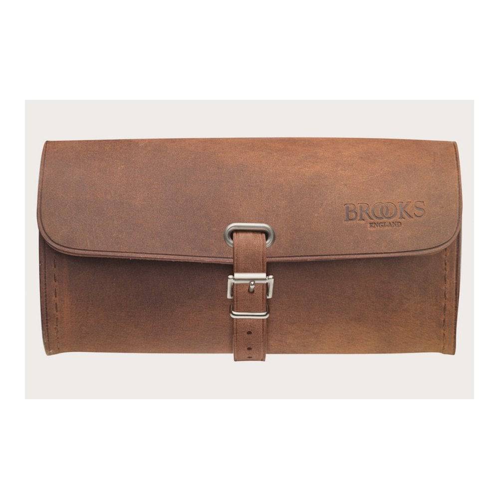 Brooks Challenge large handmade leather tool bag for cyclists, shown as a durable leather pannier accessory.