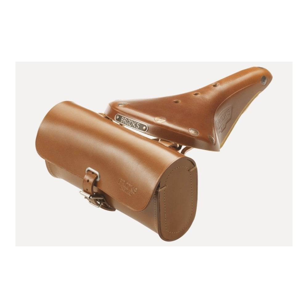 Brooks Challenge large leather tool bag for cyclists, handmade leather pannier accessory with durable compartments and classic design.