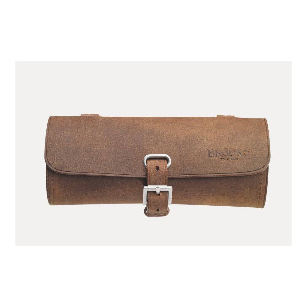 Brooks handmade leather saddle tool bag with loops, designed as a durable pannier accessory for cycling gear.