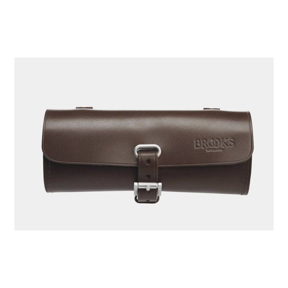 Brooks leather challenge tool bag for saddles with bag loops, handmade leather pannier accessory for cycling gear.