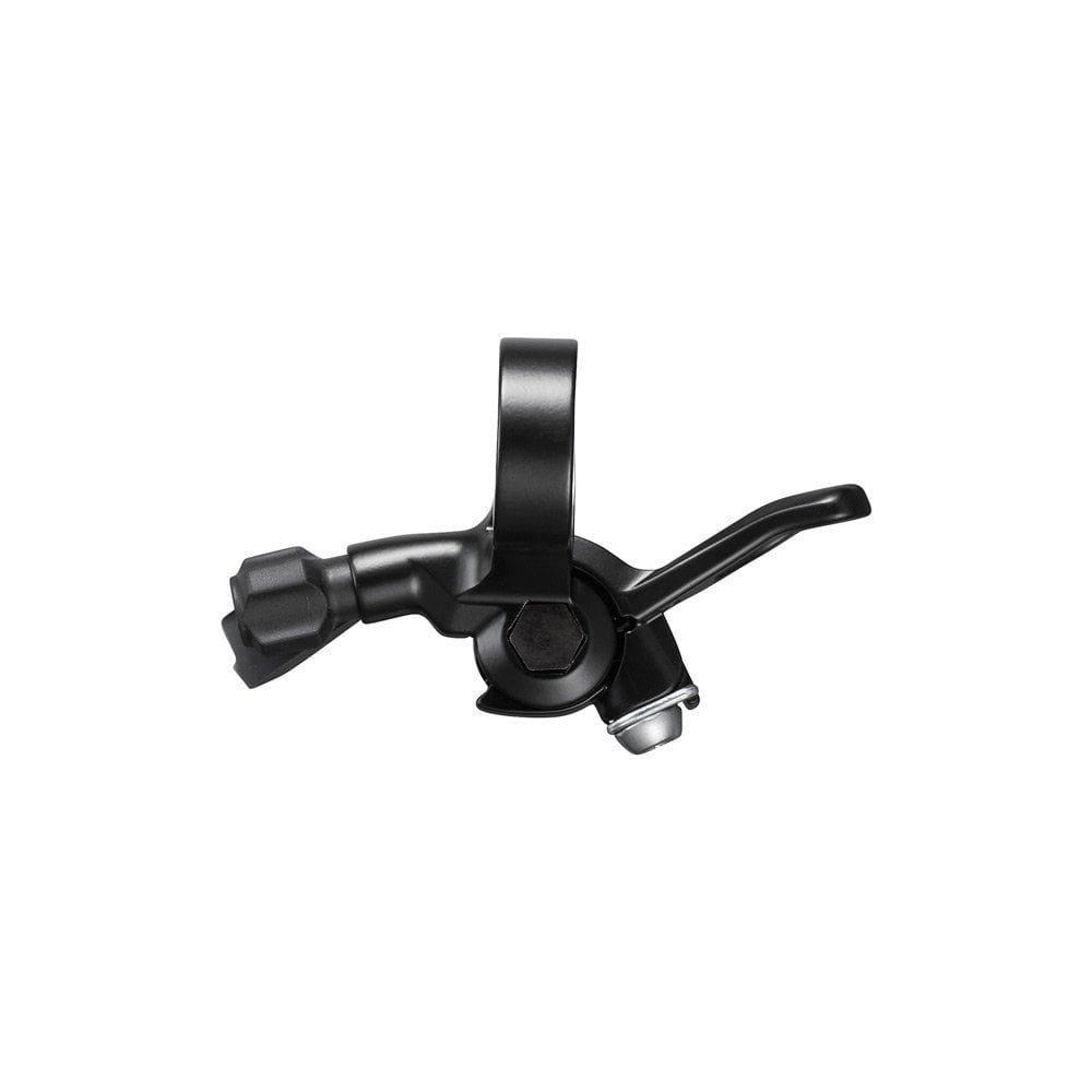 Shimano Deore SL-MT500-L left-hand adjustable seatpost lever with clamp band for bike components, showing ergonomic design and branding.