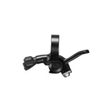 Shimano Deore SL-MT500-L left-hand adjustable seatpost lever with clamp band for bike components, showing ergonomic design and branding.
