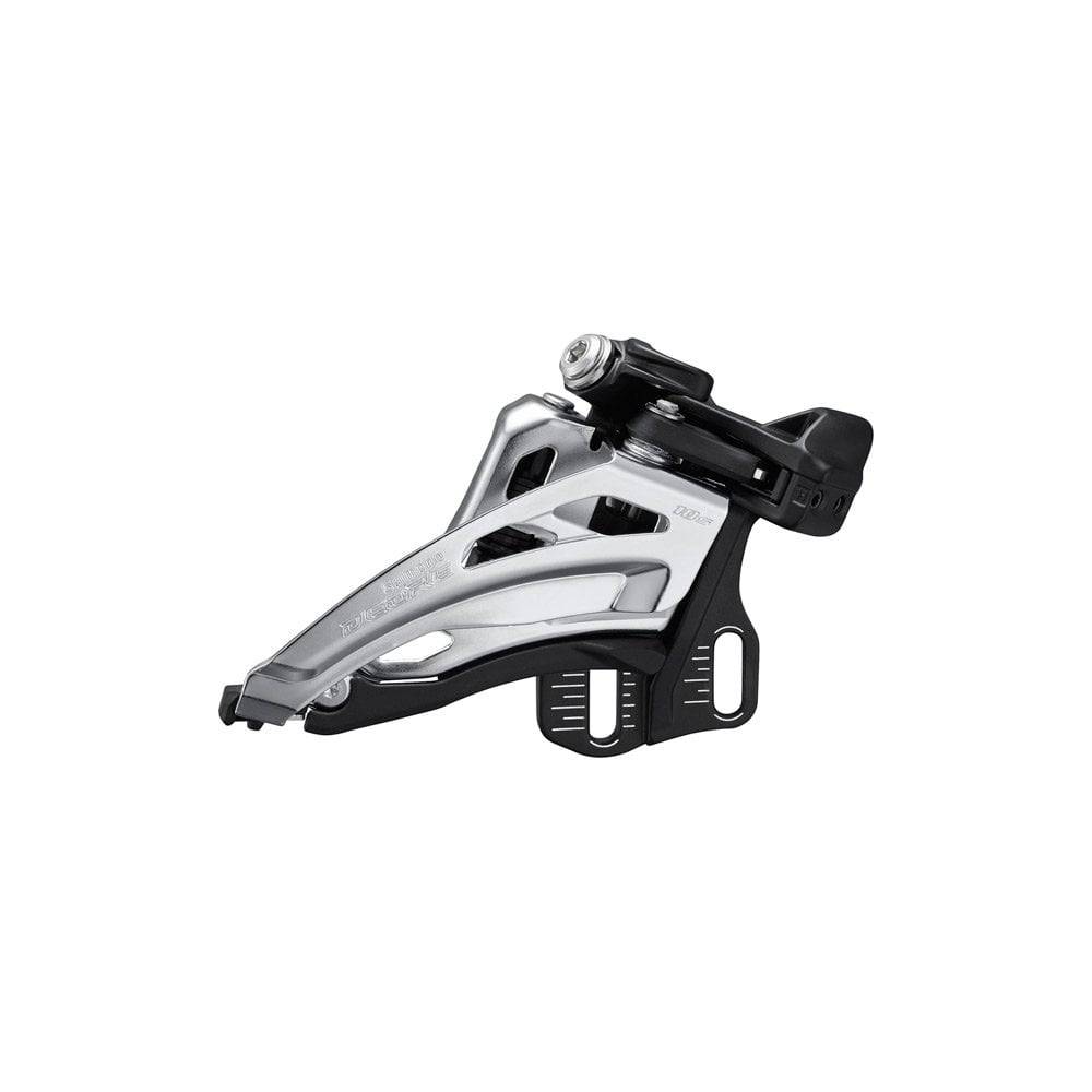Shimano Deore FD-M4100-E 10-speed double side swing front derailleur for mountain bikes, E-Type component with mounting clip.
