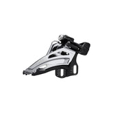 Shimano Deore FD-M5100-E 11-speed front derailleur for mountain bikes, featuring double side swing and E-type mounting.