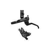 Shimano Deore hydraulic disc brake lever and 2-pot caliper for mountain bike, mounted with post mount, black finish.