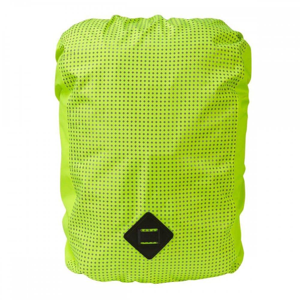 Yellow Altura Nightvision waterproof cycling raincover with reflective safety for 20-30L bags, designed for bike accessories.