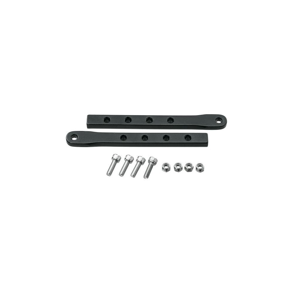 Topeak adjustable telescopic legs for Super Tourist and Uni Explorer non-disc racks, black, shown attached to bicycle luggage rack.