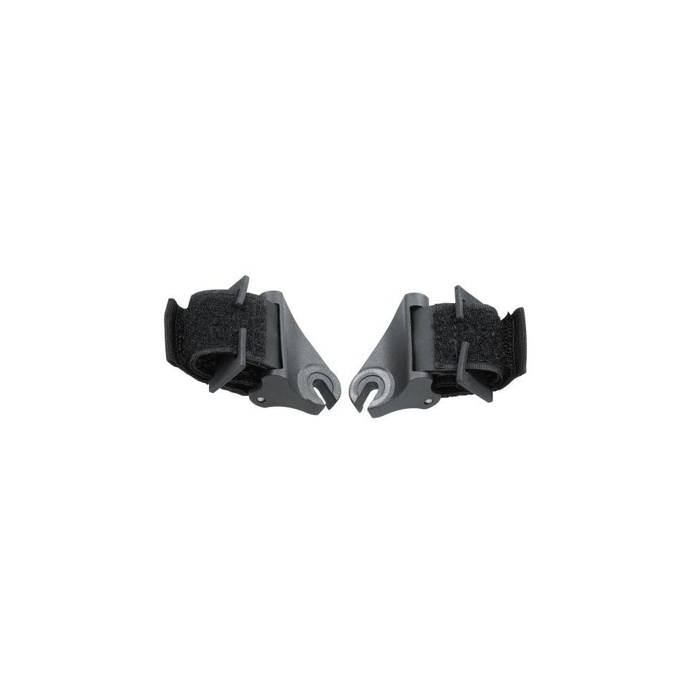 Topeak Spare Seat Stay Brackets with hook and loop straps for Roadie rack, black bike accessories on a bicycle.