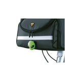 Black Topeak Tourguide Bar Bag with QuickClick bracket and rain cover, designed for bike accessories and storage.