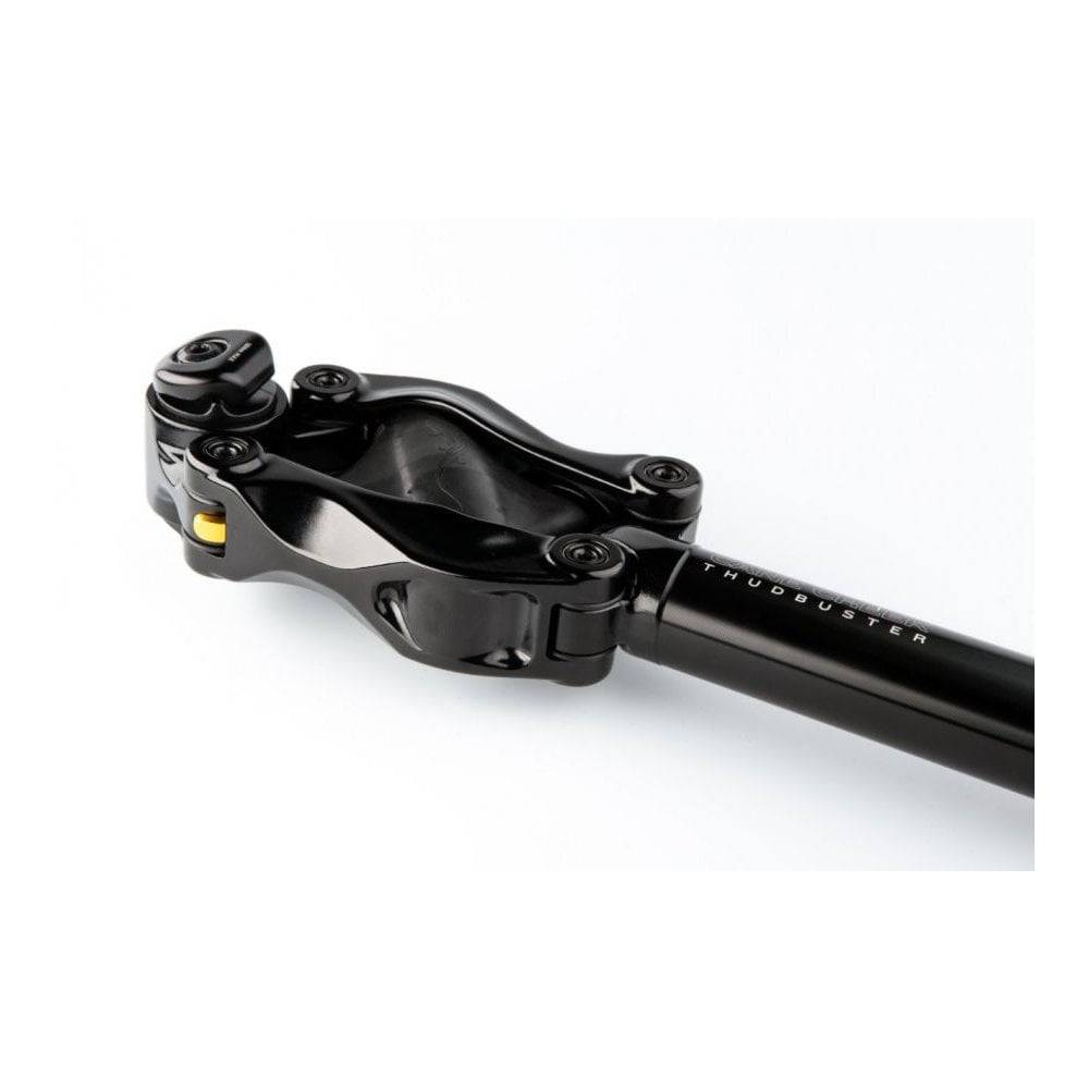 Cane Creek Thudbuster LT G4 suspension seatpost with tool-free elastomer adjustment, showing the seatpost and adjustment mechanism.
