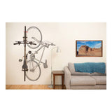 Delta black hinged single bike hook with rubber arm protection for vertical bike storage, accessory for secure bike hanging.