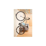 Delta hinged single bike hook in black with rubber arm protection, designed for vertical bike storage and easy access.