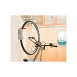 Delta black hinged single bike hook with rubber arm protection for vertical bike storage, ideal for cycling accessories.