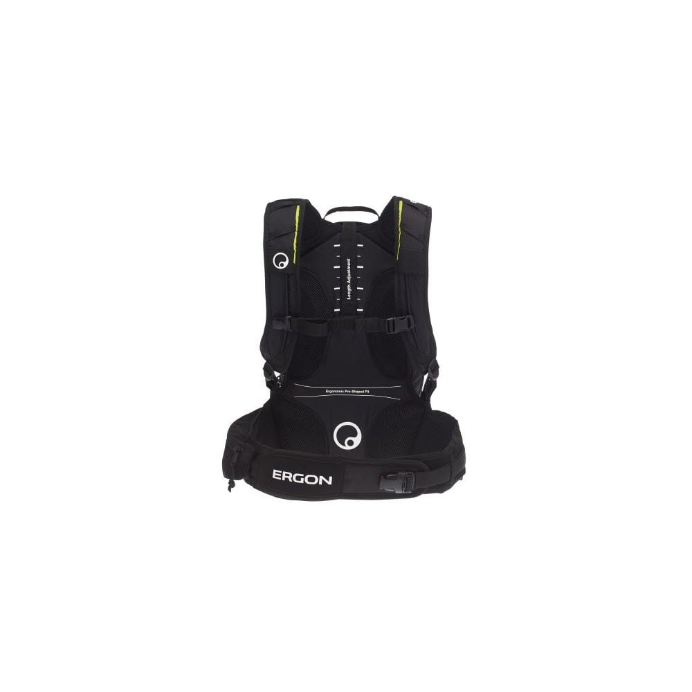 Ergon BA3 E Protect Black backpack with adjustable straps for enduro and all-mountain riding, featuring durable accessory design.