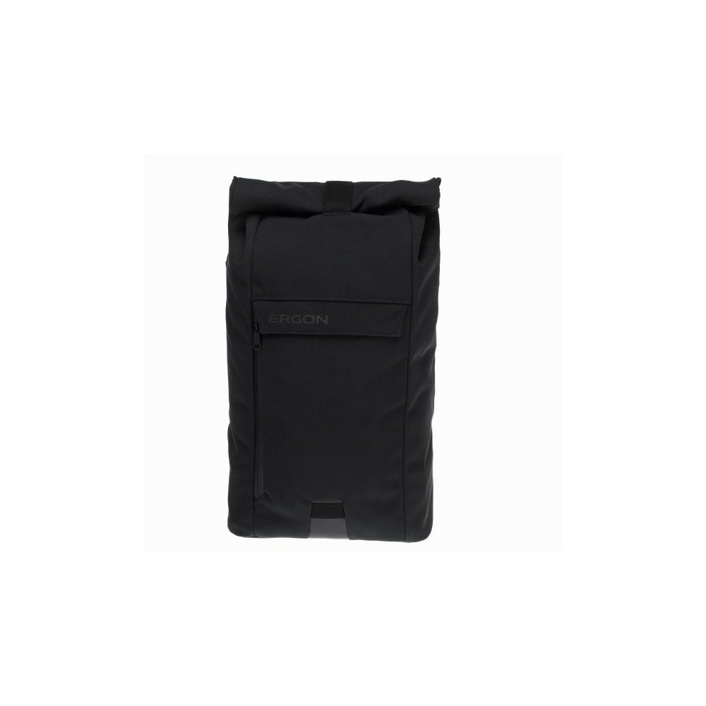 Ergon BC Urban Black backpack with ergonomic support, 21L capacity, and laptop pouch, designed for urban commuting and accessories.