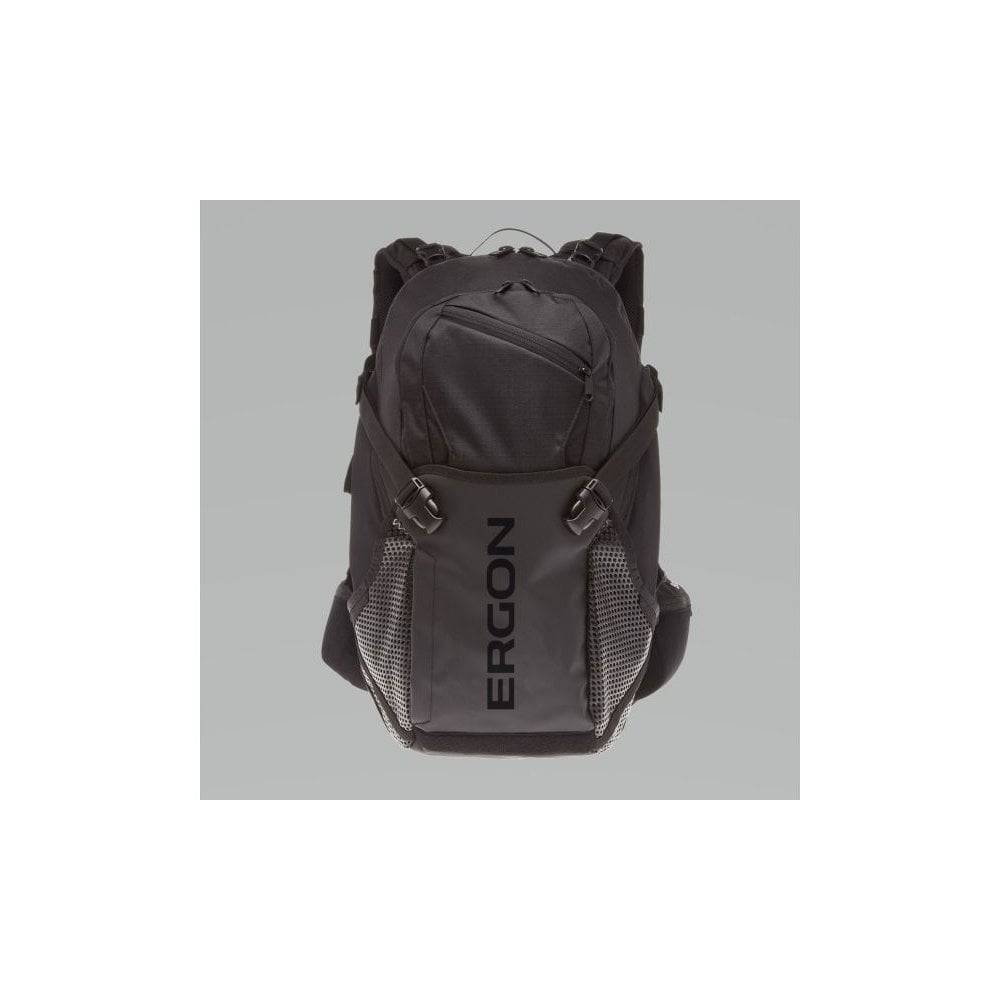Ergon BX4 Evo black cycling backpack with adjustable straps and multiple compartments, designed for multi-day bike tours.