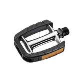 System EX DP950 silver and black bike pedals with reflectors and ball bearings, designed for durable cycling performance.