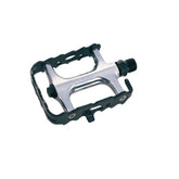 System EX M1500 silver and black bike pedals with sealed bearings and aluminium cage, designed for durable cycling performance.