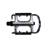 System EX M700 silver and black bike pedals with CNC CroMo spindles and reflectors, designed for durable cycling performance.