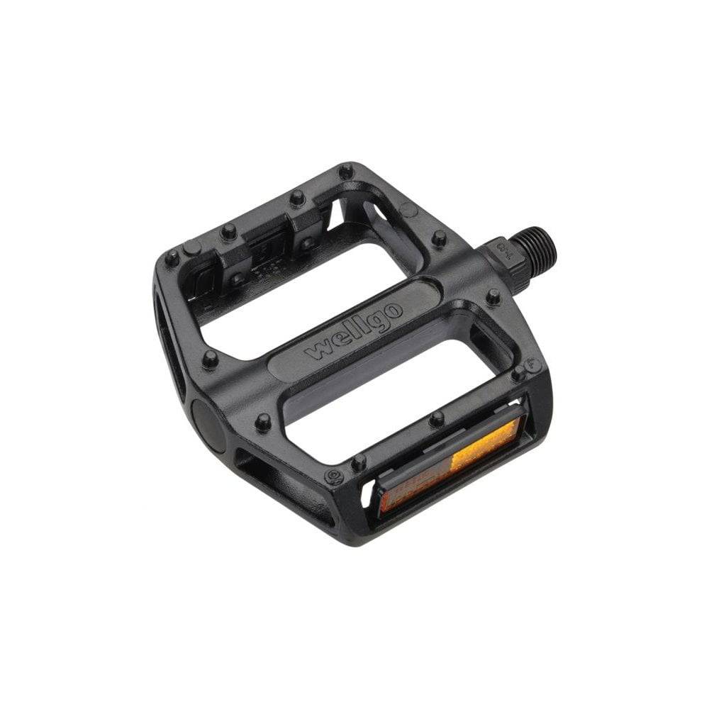 System Ex MP350 alloy flat pedals with CNC CroMo spindles for MTB and BMX bikes, featuring durable construction and a sleek design.