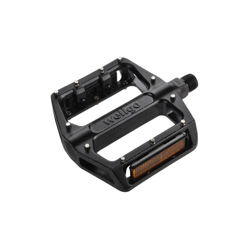 System Ex MP650 alloy flat pedals with removable pins for MTB and BMX bikes, showcasing durable construction and grip features.