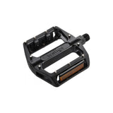 System Ex MP650 alloy flat pedals with removable pins for MTB and BMX bikes, showcasing durable construction and grip features.
